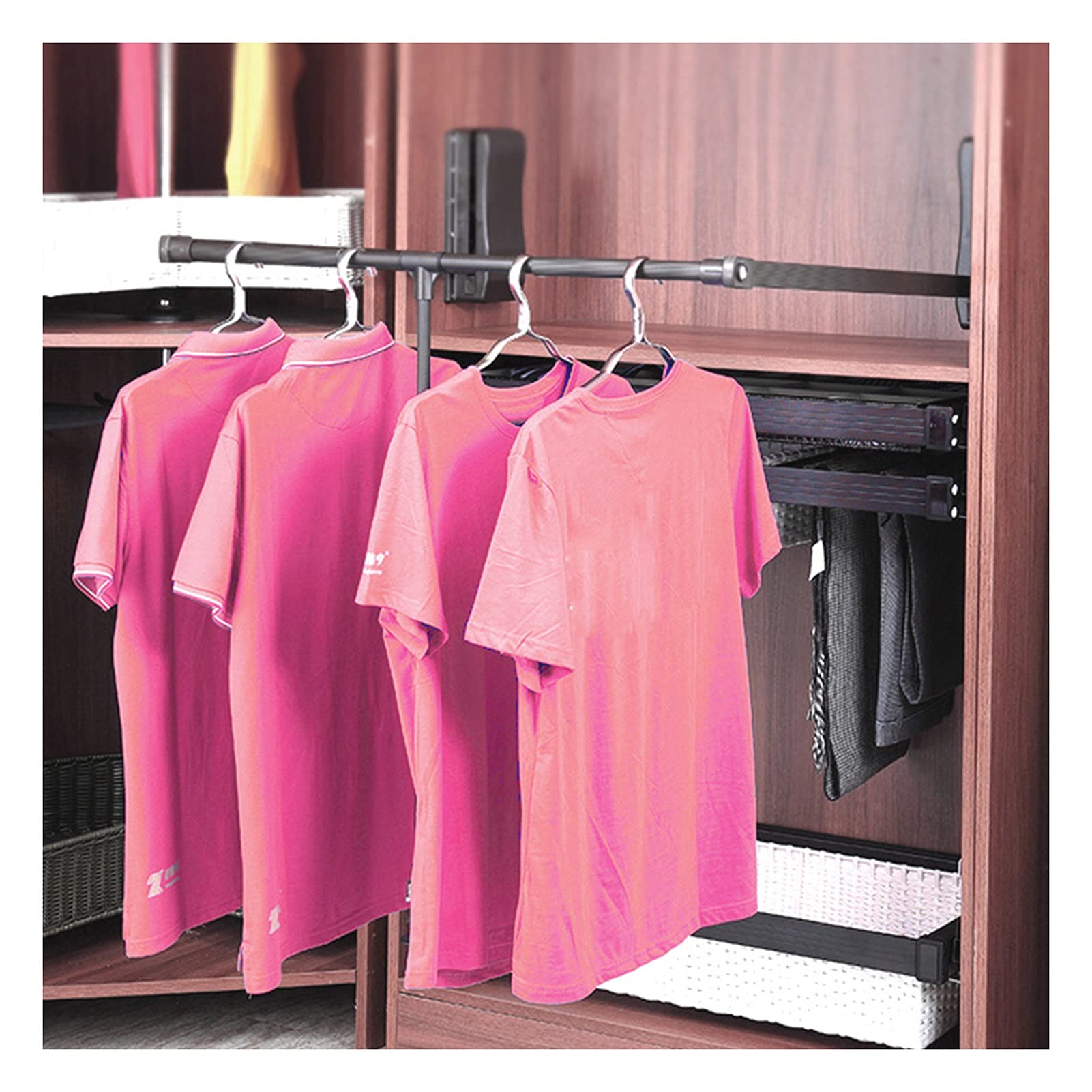 Lylff Coffee Color Drop-Down Wardrobe Rails, Retractable Drop-Down Wardrobe Hanging Rails, Clothes Rails In The Cloakroom, Saving Space, 30Kg Load-Bearing (Size : 830-1150Mm)