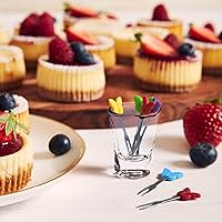 Vista 2 de Tenedores de cóctel, 6 tenedores de aperitivos, mariposas, tenedores pequeños de acero inoxidable y silicona para frutas, queso, aperitivos