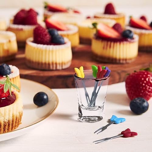 Miniatura 2 de Tenedores de cóctel, 6 tenedores de aperitivos, mariposas, tenedores pequeños de acero inoxidable y silicona para frutas, queso, aperitivos