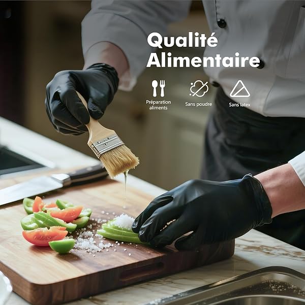 GRIFEMA Gants Nitrile Jetables Noirs Taille M – Boîte de 100 – Sans Poudre & Sans Latex, Résistants, Alimentaires – Idéal pour Industrie, Laboratoire, Nettoyage & Restauration - 4