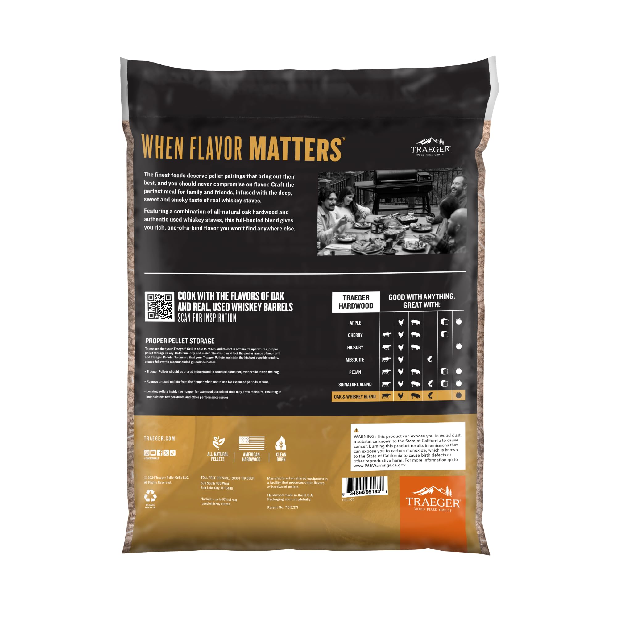 Traeger Grills Mélange de chêne et de Whisky 100% granulés de Bois Naturel pour fumoirs et Grills à granulés, Barbecue, Cuisson, rôti et Grill, Sac de 8,2 kg