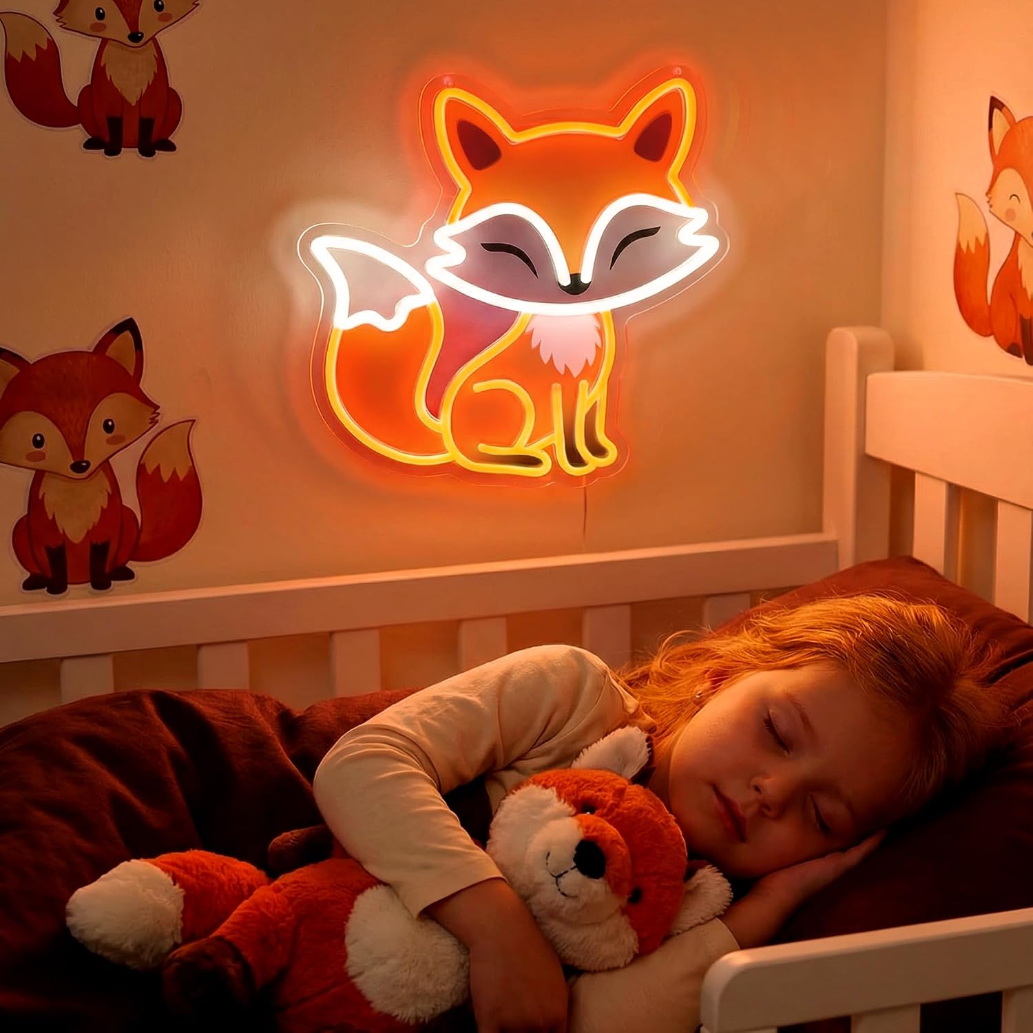 Fox Neon Sign, Dimmable LED Night Light for Bedroom Wall Decor, Cute Fox Room Decor Gift for Kids Teens and Fox Lovers