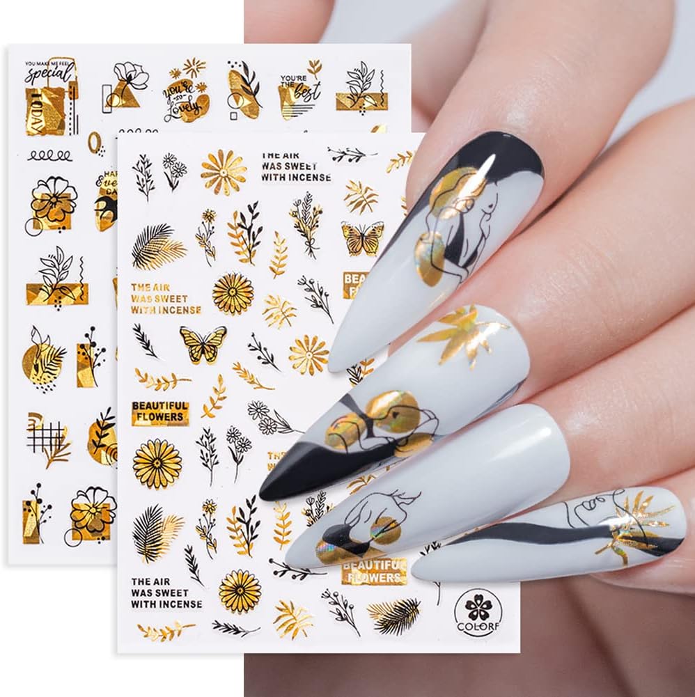 9 Sheets Luxury Gold Nail Art Stickers Decals,3D Self