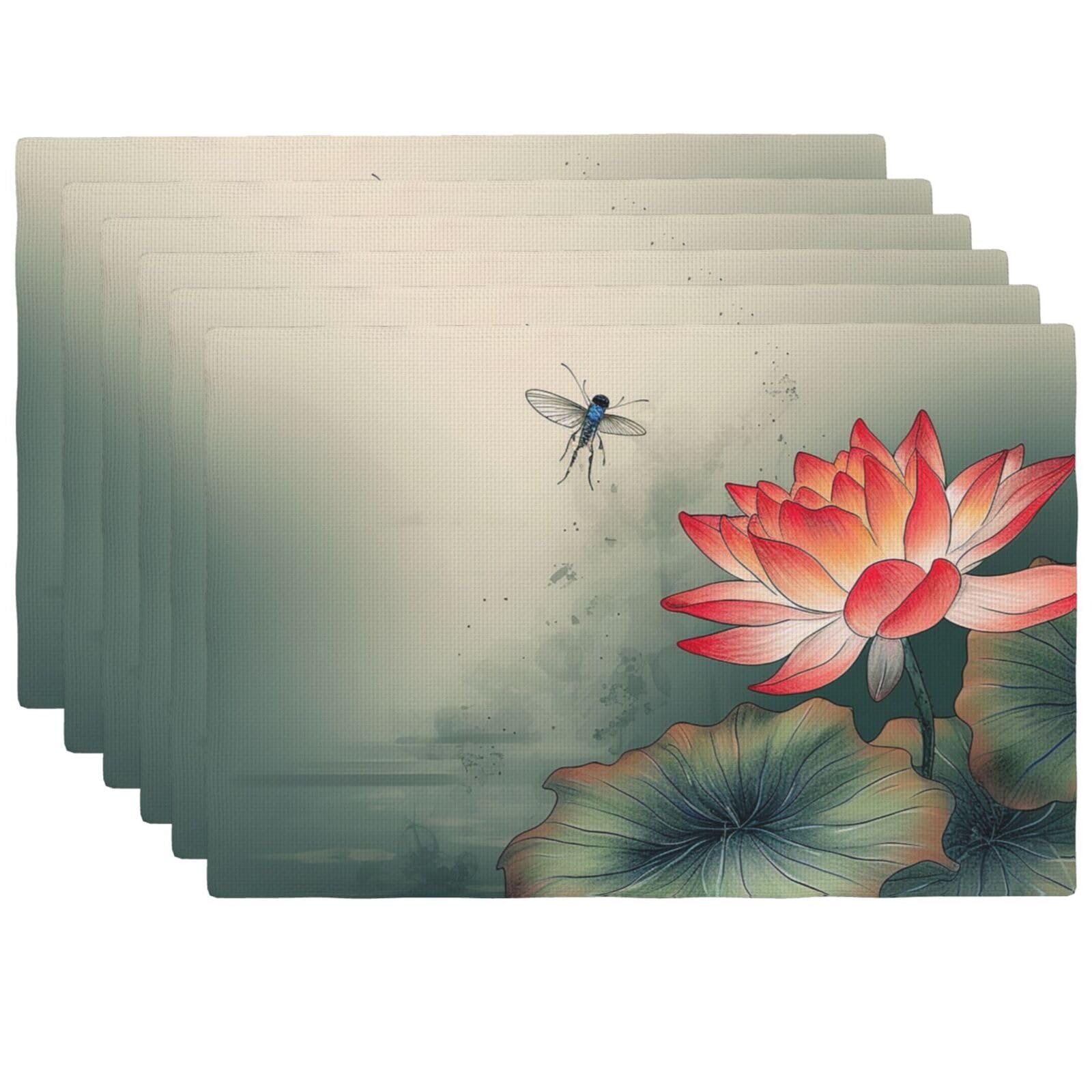 Set de table lin synthétique de qualité supérieure au motif lotus élégant