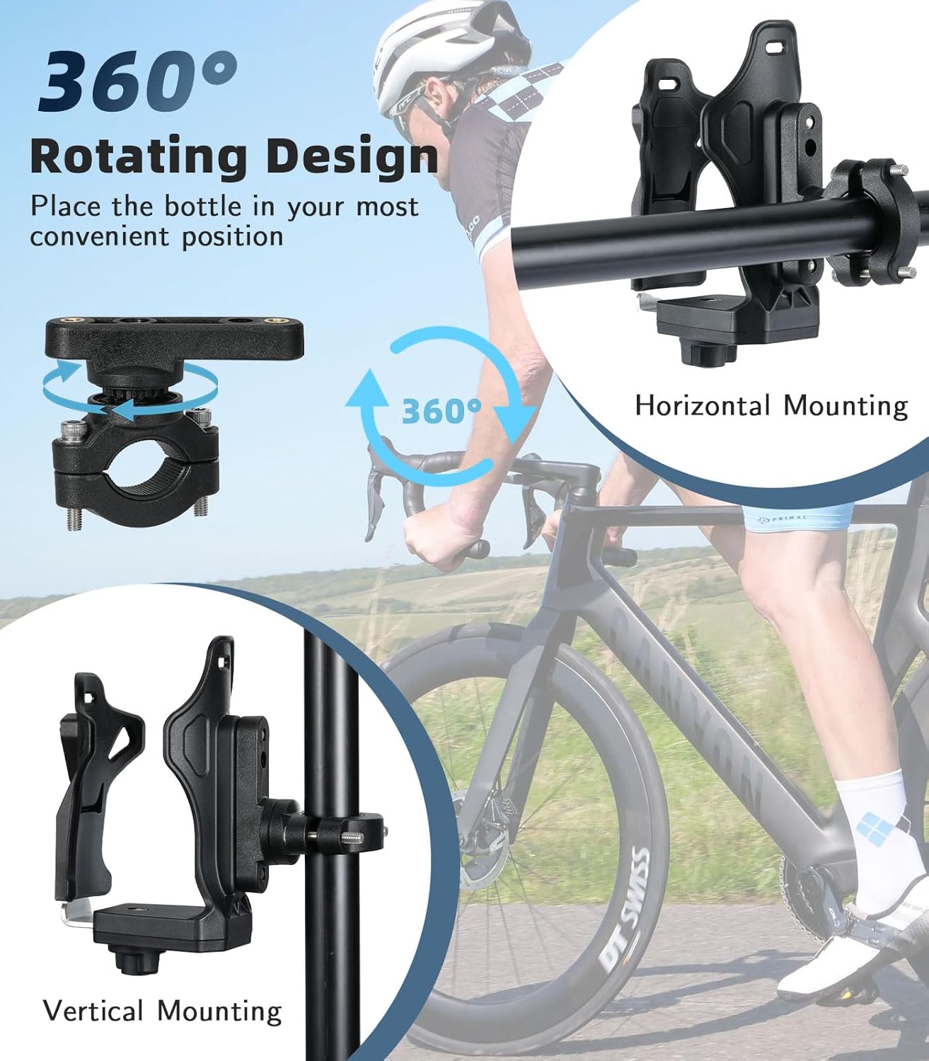 MoKo Bike Water Bottle Holder, Adjustable Bike Water Bottle Cage for 1.9-3.6" Diameter Bottle, for Handlebar & Frame, Motorcycle Cup Holder with Screw Tool, for Bicycle/Stroller/Scooter/Wheelchair/ATV - Image 4