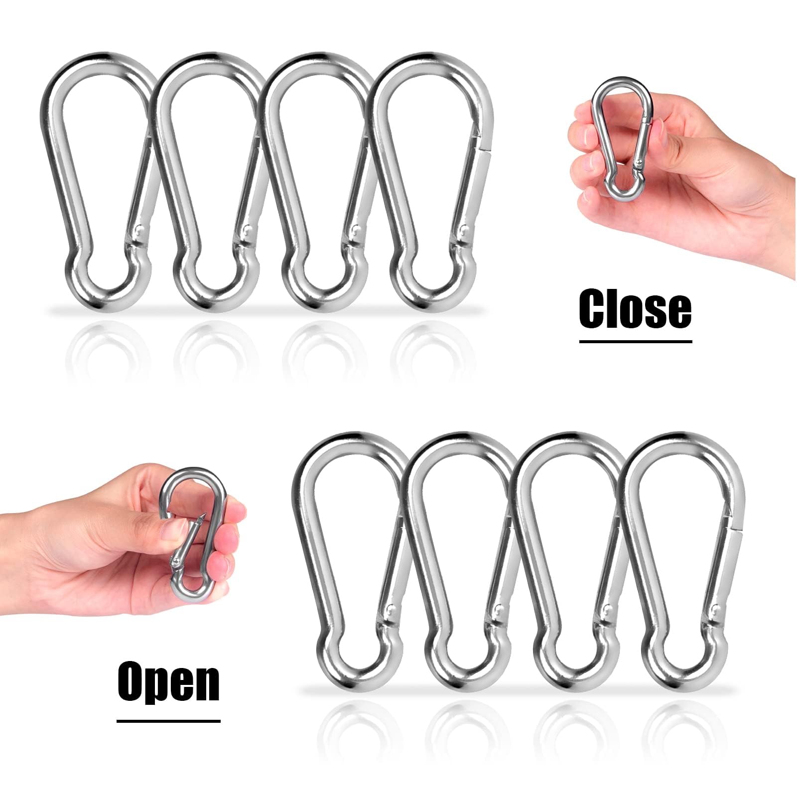 5 moschettoni in acciaio inox 304, grandi 70 mm x 7 mm, con chiusura a scatto, resistenti, in acciaio di alta qualità per aiuti e maniglie con occhiello