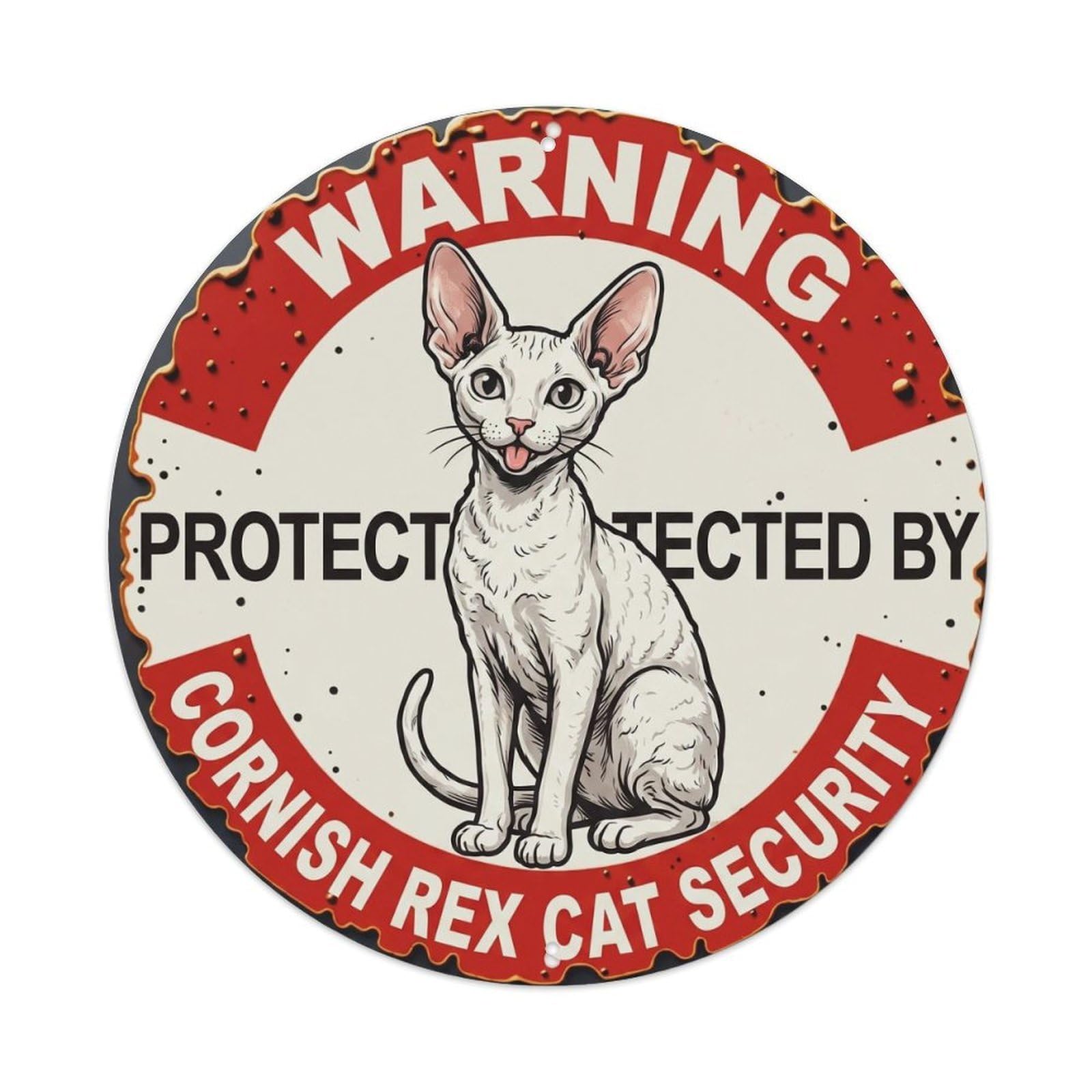 Metal Tin Sign Warning Protected By Cornish Rex Cat Security Vintage