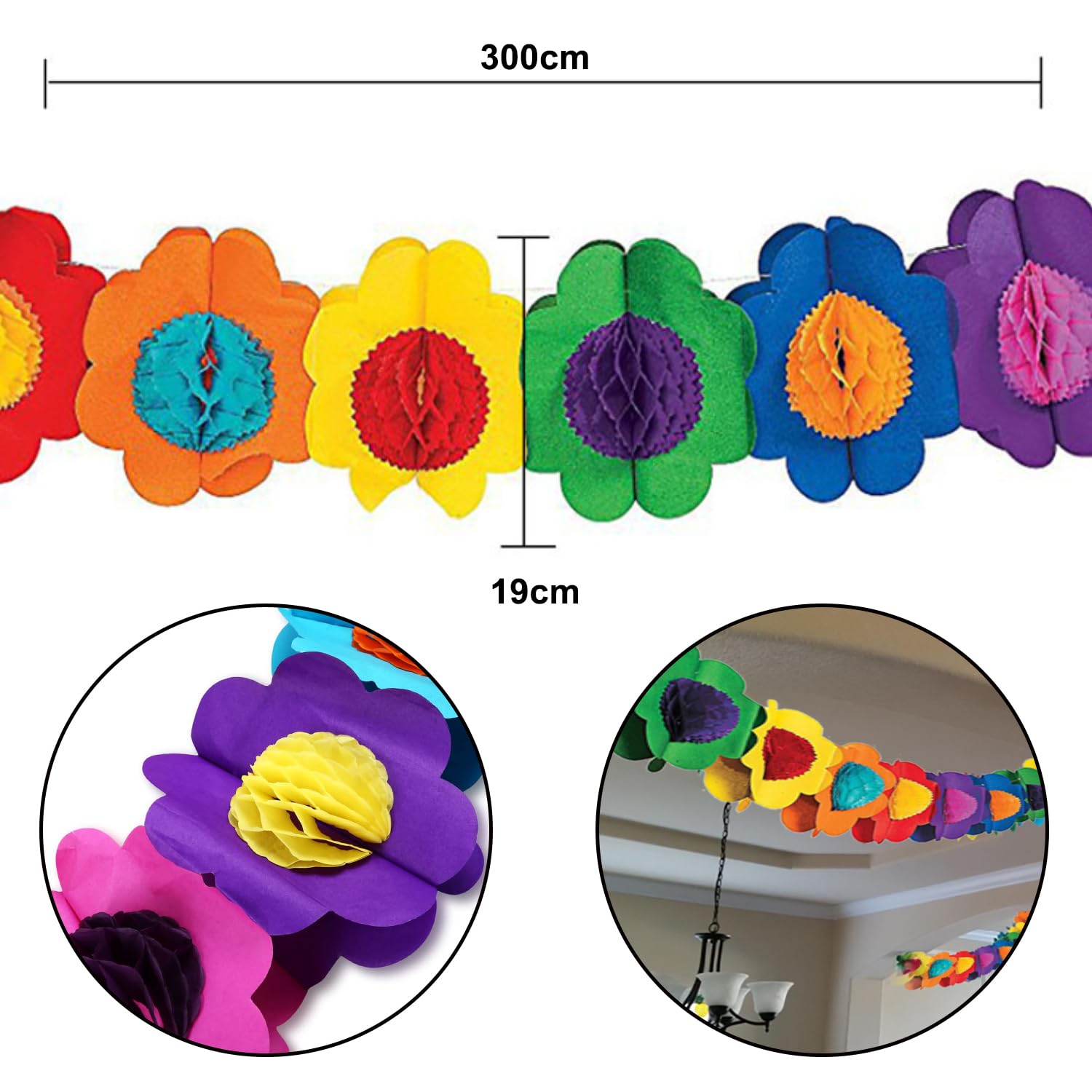 RmKbe 2pcs Fiesta Paper Flower Garland Hawaiian Luau Party Garland Tissue Paper Flower Garland Multicolored Paper Tissue Banner for Hawaiian Party Supplies (3m) - Image 2
