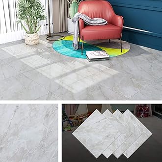 Livelynine Peel and Stick Floor Tile 12X12 Inch Concrete Grey Vinyl Flooring Peel and Stick on Floor Tile Stickers Bathroom Kids Bedroom Self Adhesive Floor Tiles Kitchen Laminate Waterproof, 4 Pack