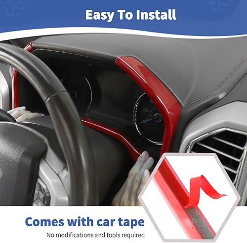 Miniatura 5 de RT-TCZ Para F150 Panel de instrumentos Panel de instrumentos cubierta de ajuste rojo para Ford F150 2015-2020 Accesorios interiores rojos 3 unids