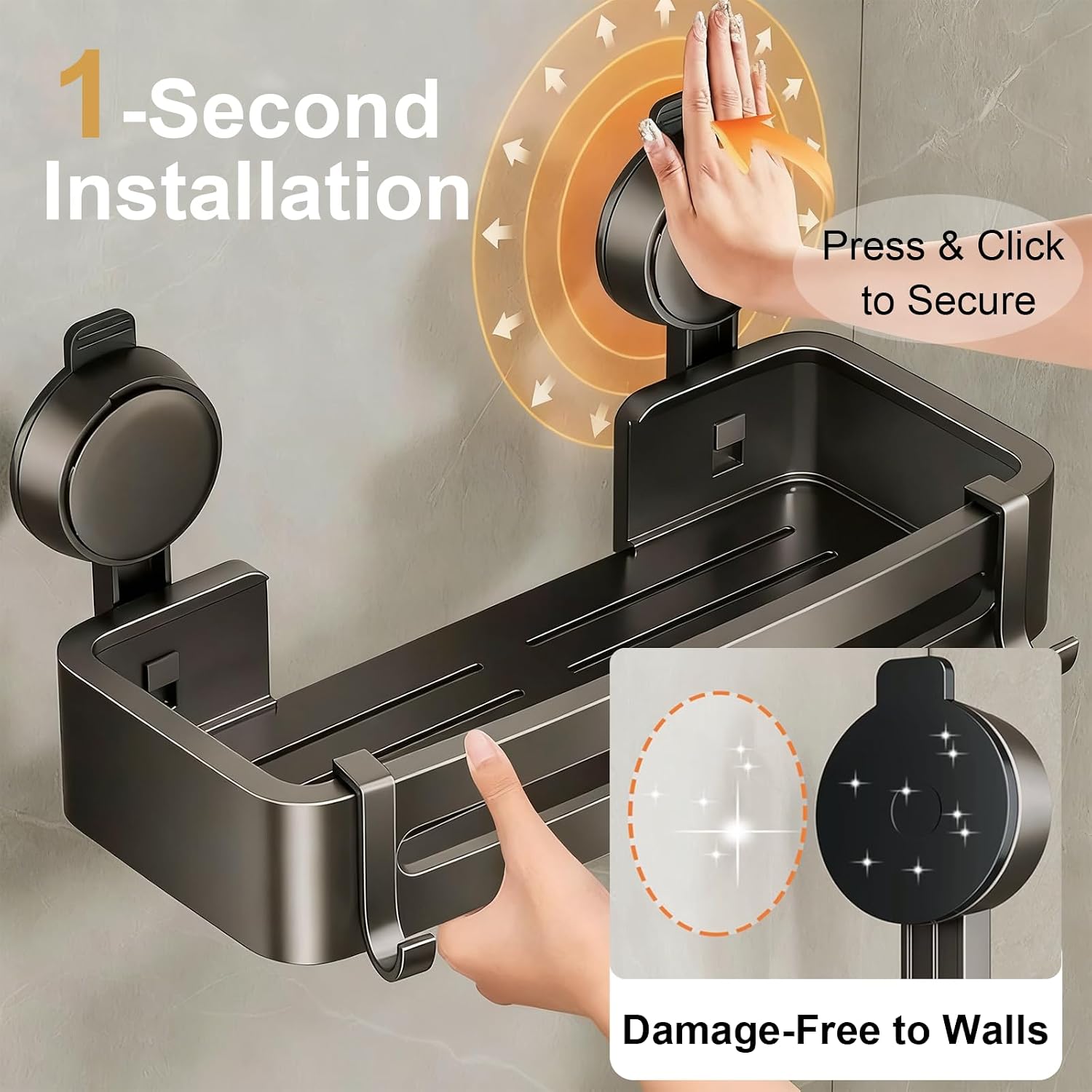 Suction Shower Caddy,2 Pack Suction Cup Shower Shelves with Hooks,NO-Drilling Bathroom Shower Organizer and Storage Rack,Rustproof Space Aluminum Holder for Inside