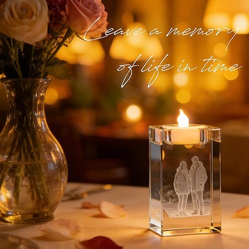Miniatura 6 de Cubo de fotos de cristal 3D personalizado, marco de portavelas de cristal grabado con láser, conmemorativo para papá, mamá, él, ella, recuerdo de