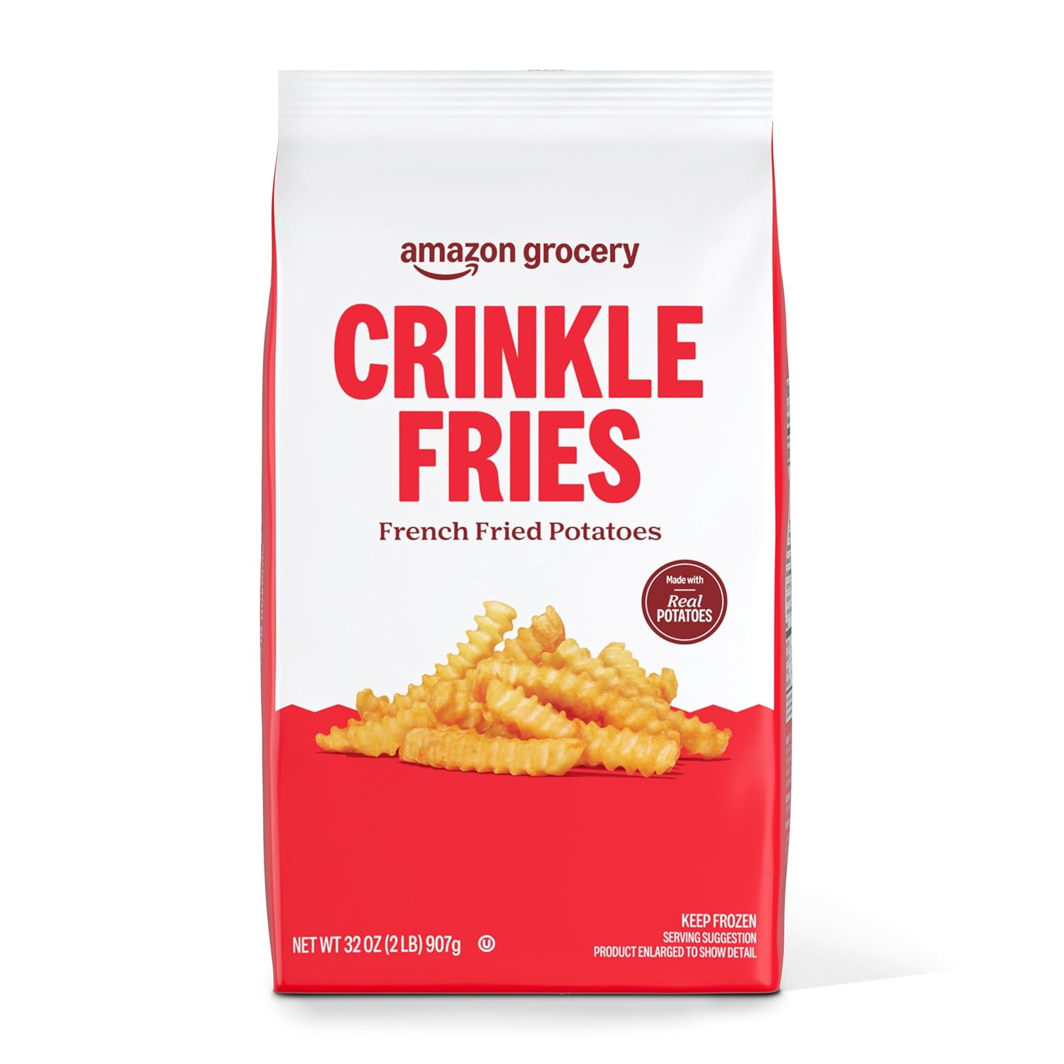 Amazon Grocery Frozen Crinkle Cut Fries, 32 Oz Bag - Real Potatoes, Crispy Texture for Family Meals
