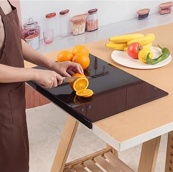 JanYoo Acrylic Cutting Boards for Kitchen, 19.7"15.7" Thick Block Vegetable Bread Meats Fruits Board with Counter Lip, Anti-Slip CuttingTray,Black