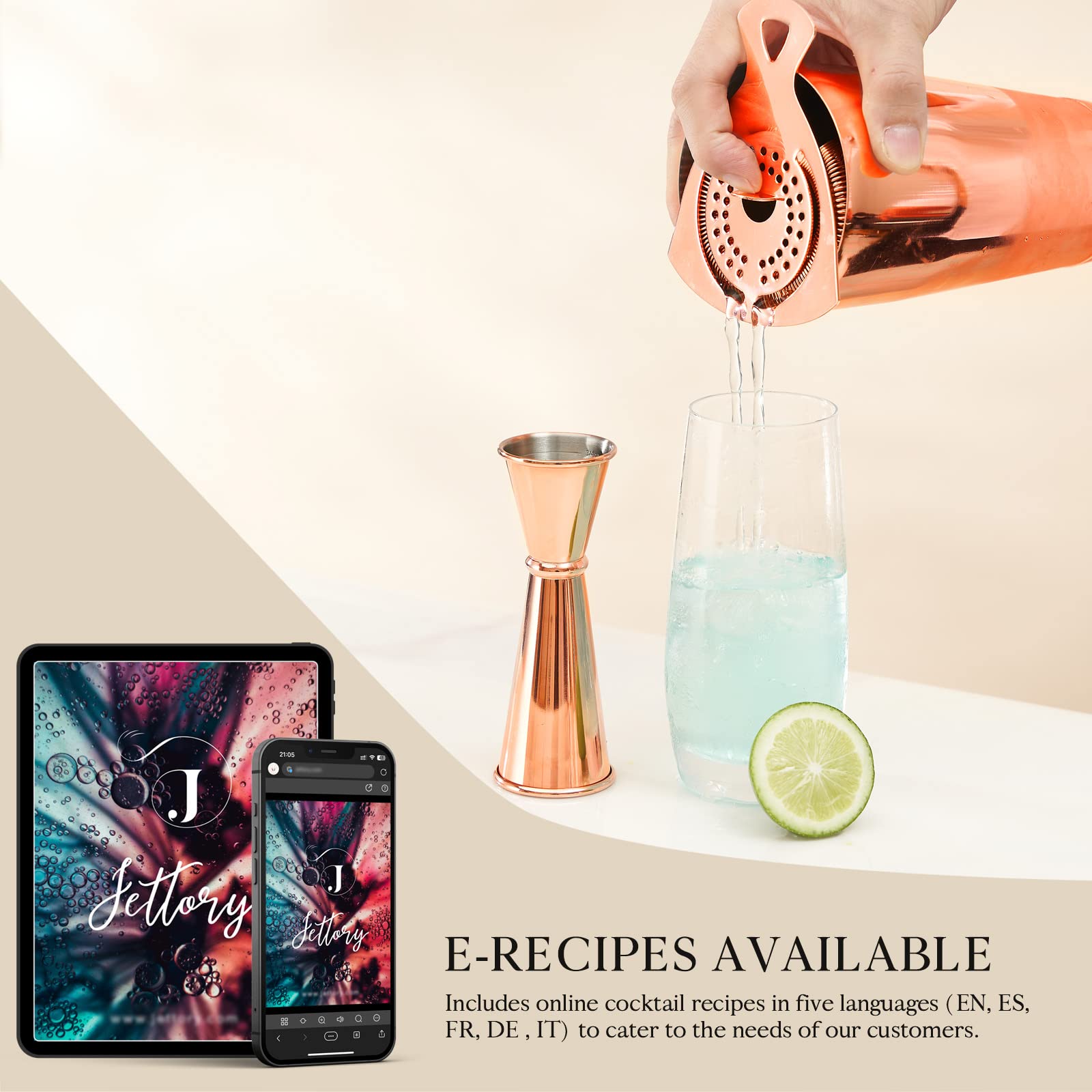 Jettory Boston Cocktail Shaker Set, 4-Piece | Stainless Steel Shaker, Bar Strainer & Measuring Cup | Stylish Gift Box, Perfect for Home Bar & Gift (Silver