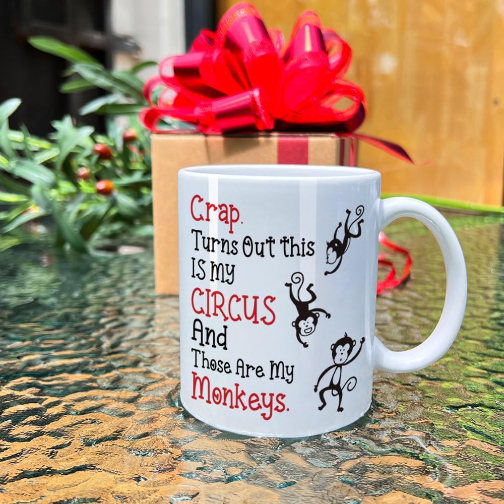VLUG Crap Turns Out This Is My Circus and These Are My Monkeys Mug Fun Gag Mug Gift for Wife, Best Birthday Gifts for Mom, Mother, Mama, Boss, Funny Christmas Gifts for Mom from Daughter Son - Image 2
