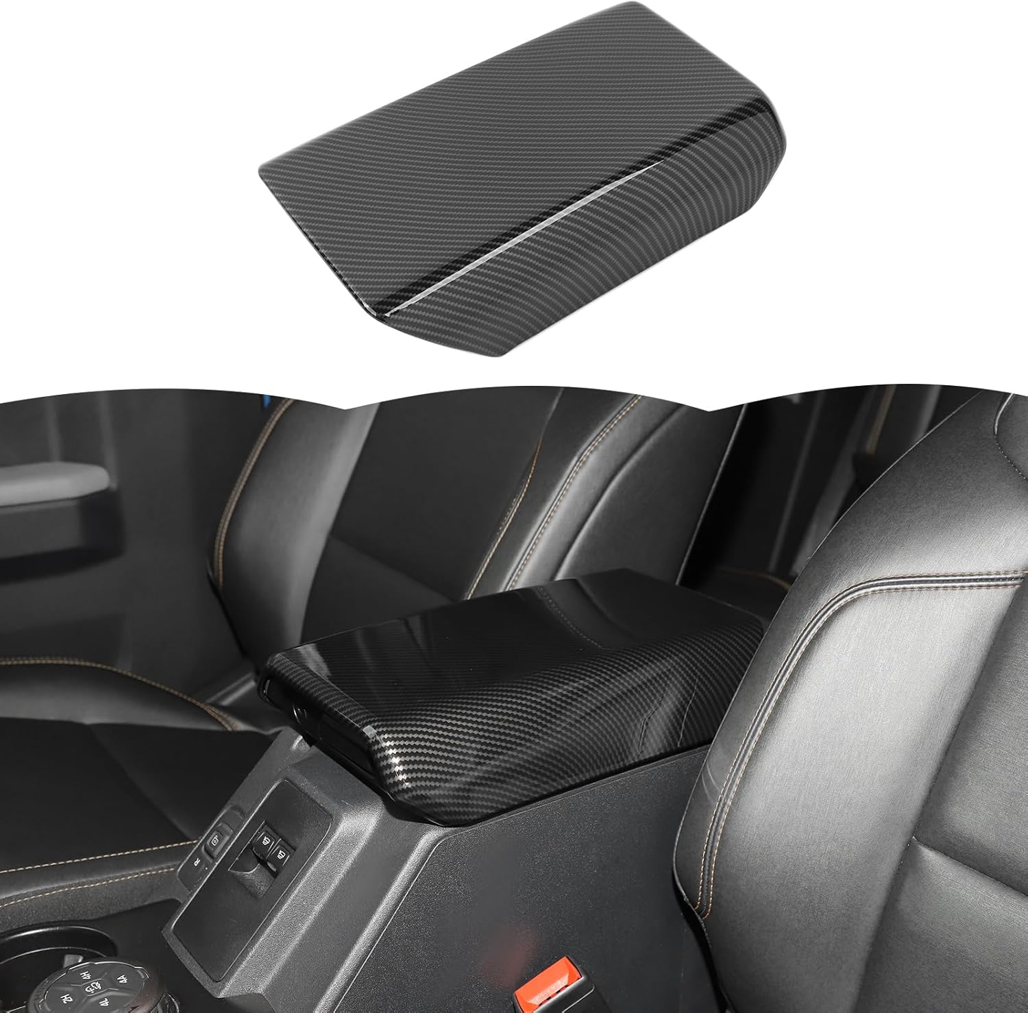 RT-TCZ Center Console Cover Armrest Box Trim Cover Decoration Interior Accessories for Ford Bronco 2021-2025 (Black Carbon Fiber)