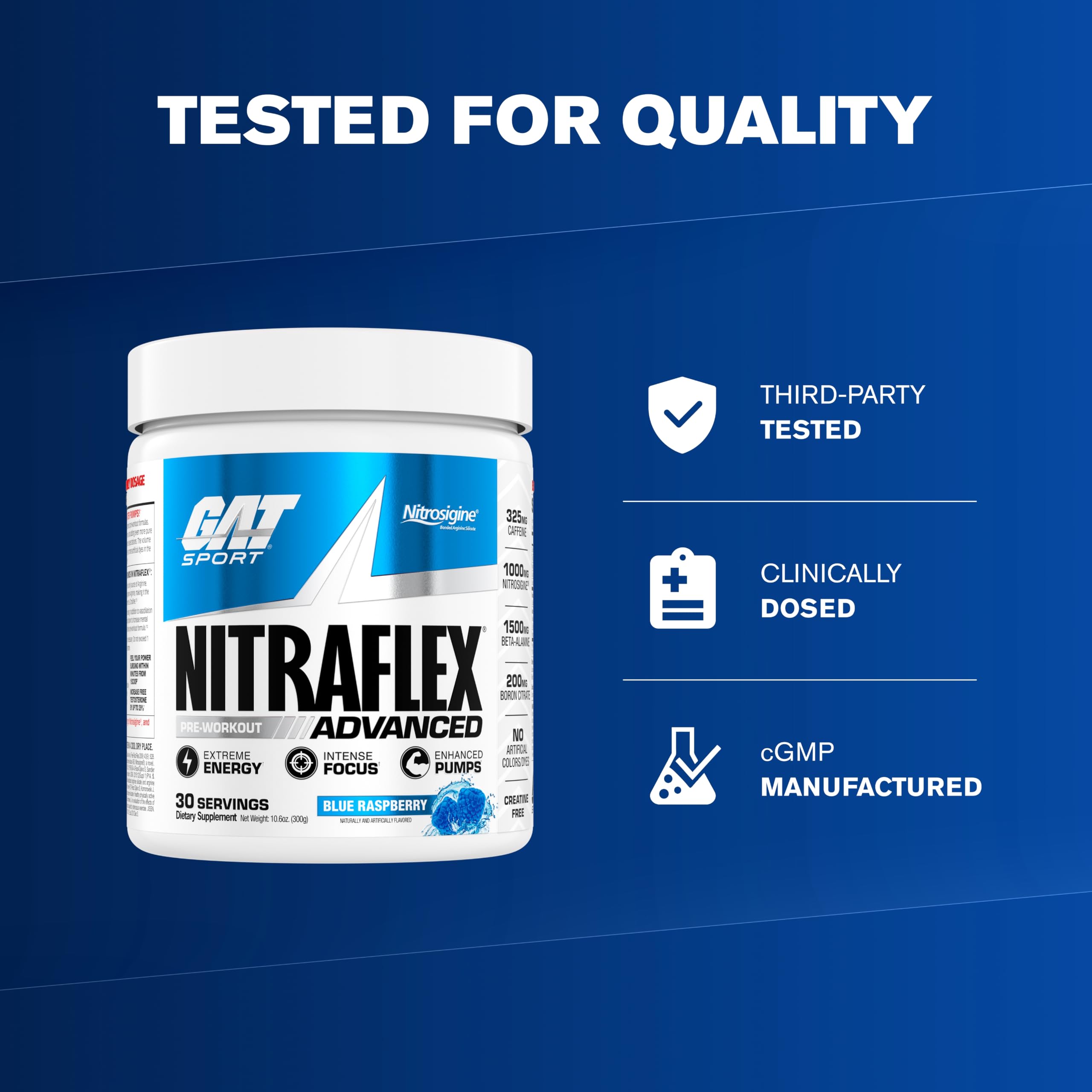 GAT SPORT NITRAFLEX Advanced, Blue Raspberry, 10.6 oz (30 Servings) — Amazon image 4