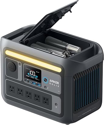 Anker Solix C800 Plus Portable Power Station, 768Wh, 58-minute full charge, High Output AC Rated 1,200W / Instant Max 1,600W, 5 ports, Long Life 10 years, Lithium Iron Phosphate, Built-in Portable