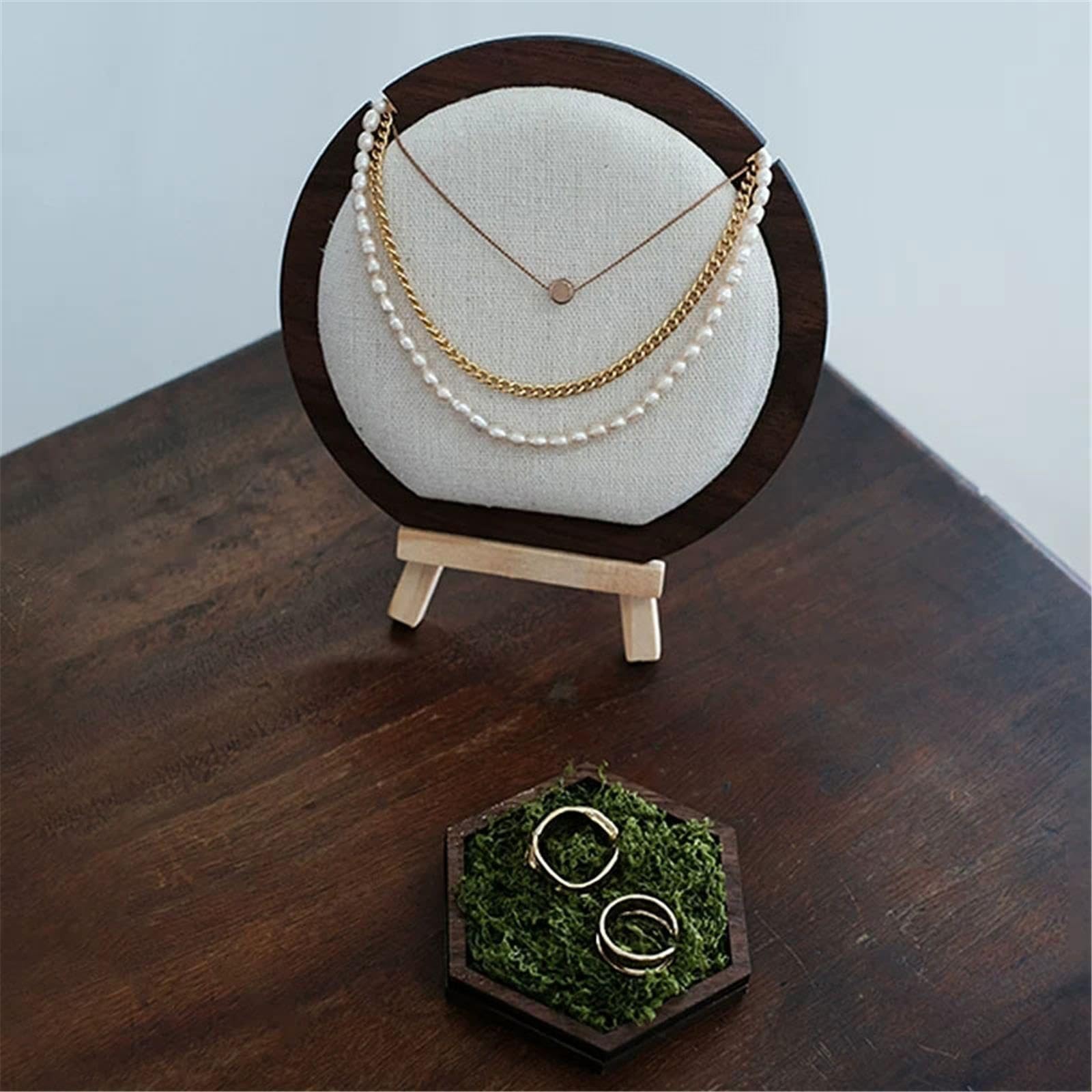 organisateur de porte-bijoux Présentoir à colliers rembourré en lin et coton avec chevalet bois