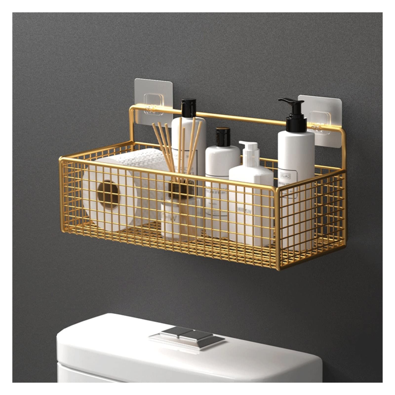 estante para ducha Estante de baño Estante de almacenamiento de inodoro Metal con toalla Montado en la pared Sin perforación Multicolor(White)
