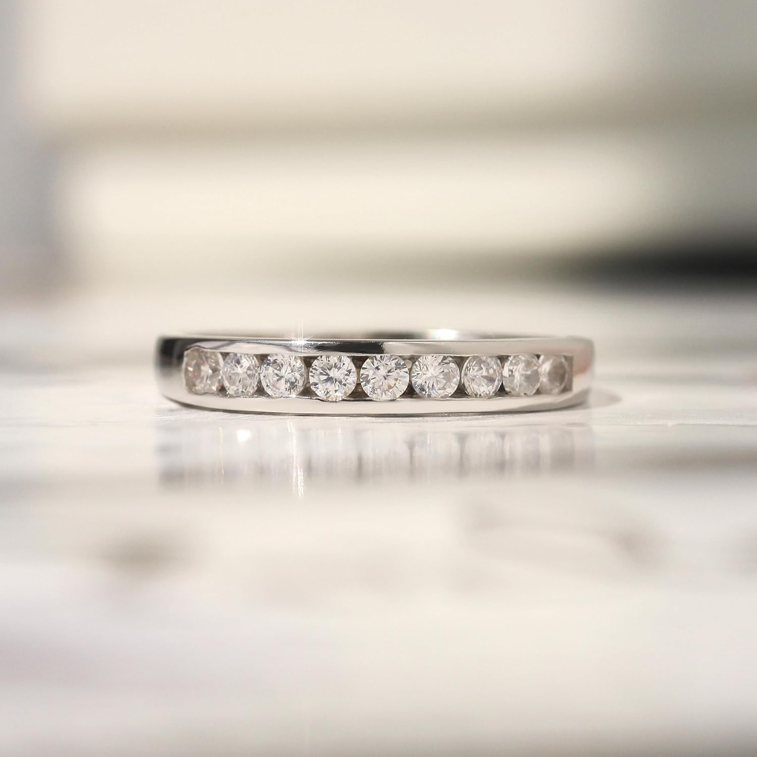 Sterling Silver Round CZ Channel Set Half Eternity Ring Band Anniversary Ring 4MM (Size 3 to 12)