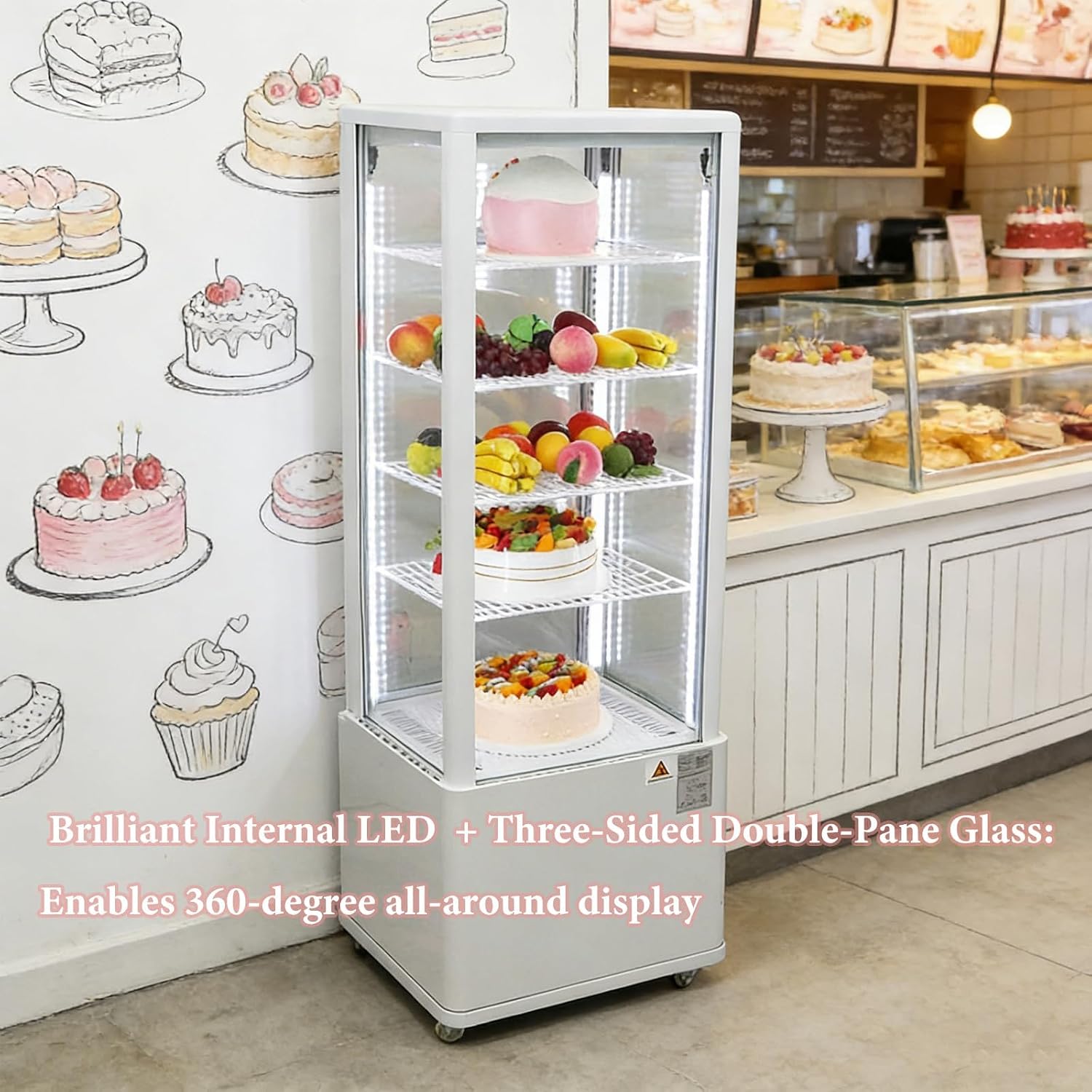Refrigerated Cake 215L Display Case with Digital Temp Control and Adjustable Shelves Commercial Cake Cooler Display for Pastries Bakeries Commercial Use