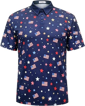 USA Golf Shirt for Men, American Flag Polo, 4th of July Patriotic Graphic Short Sleeve Shirt for Men