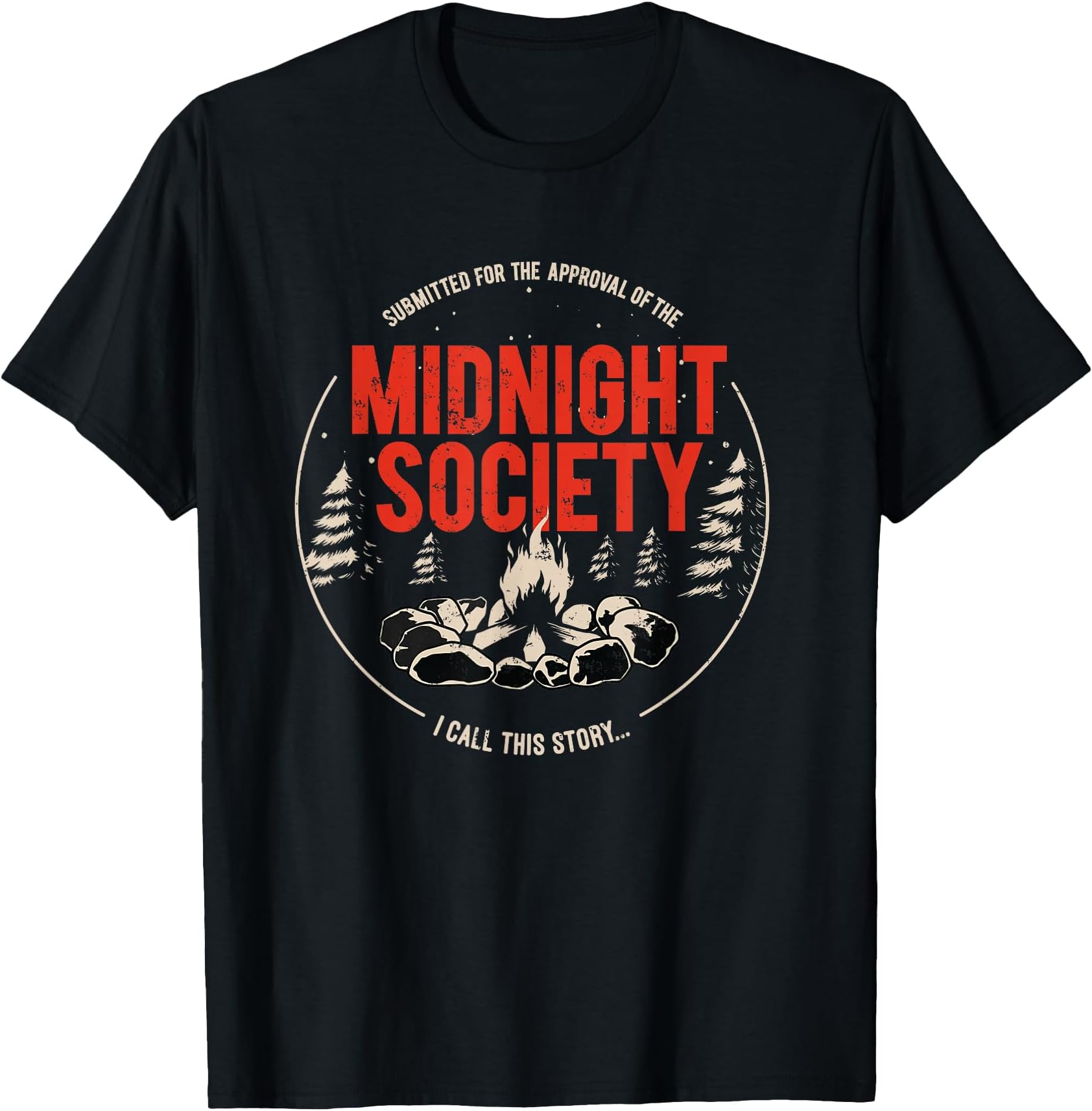 Midnight Society Red Text Campfire T-Shirt Small