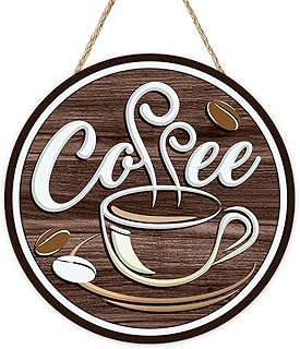 Vintage Coffee Bar Front Door Sign, Retro Farmhouse Coffee Bean Wood Hanger Home Kitchen Decor, Rustic Caffeine Wooden Wreath Indoor Wall Hanging Office Cafe Station Shop Decoration