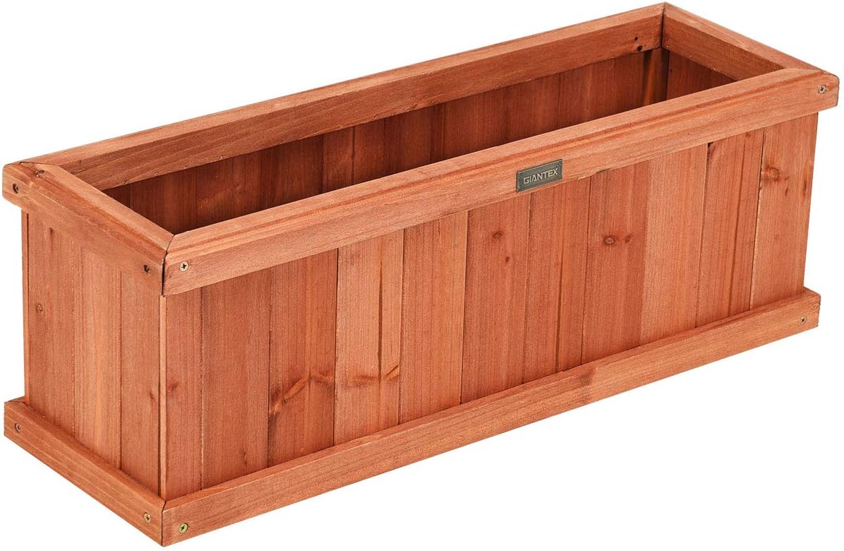 Giantex Raised Garden Bed Flower or Vegetable Planter Window Mounted Plant Box for Garden, Yard Wood Box for Planting (28"x10"x10")