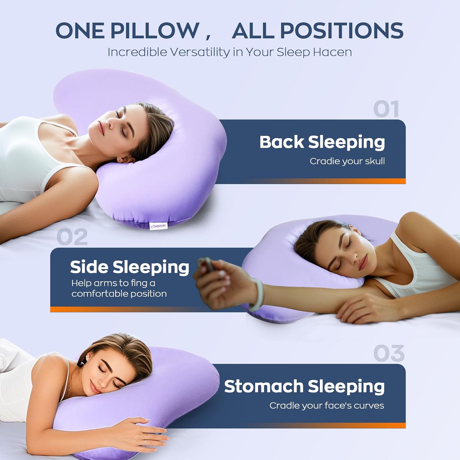Cloud Contour Memory Foam Pillow Ergonomic Design for Sleeping Comfortably and Reducing Snoring Neck and Cervical Pillow with Cooling Pillowcase Purple - Image 5