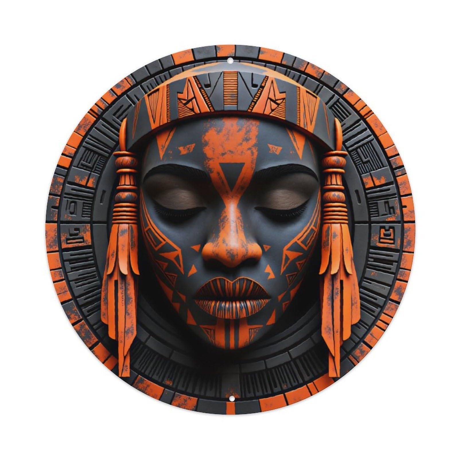African Tribal Relief Portrait Vintage Aluminium Metal Sign, Retro Wall Decor for Home, Bar, Garage & Farmhouse 20x20cm
