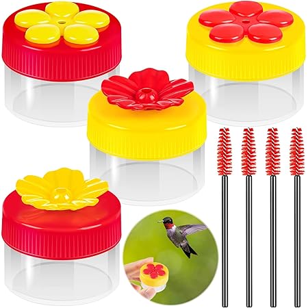 Hand Hummingbird Feeder, 4Pcs Mini Flower Handheld Hummingbird Feeder with 4Pcs Cleaning Brush, Window Humming Wild Bird Feeders for Outdoor Supplies