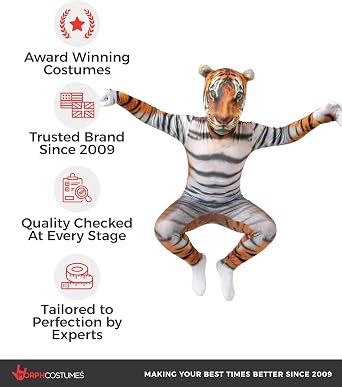 Morphsuits Tiger Costume For Kids, Orange Animal Print, Boys Girls Halloween Outfit, Kids Animal Cosplay