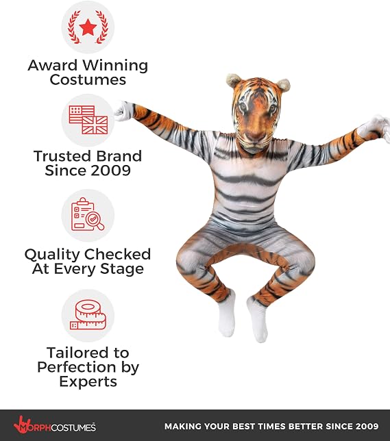 Morphsuits Tiger Costume For Kids, Orange Animal Print, Boys Girls Halloween Outfit, Kids Animal Cosplay