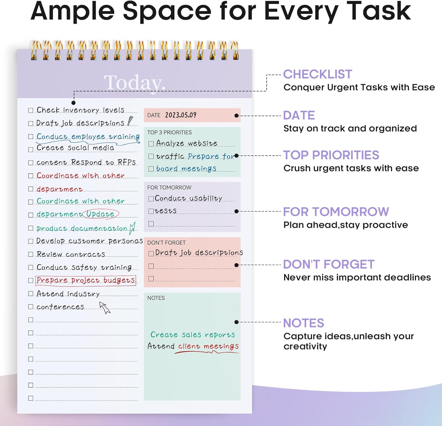 Taja 6 Pack of To Do List Notepad - To Do List Notebook for Work with 52 Sheets, 9.8" x 6.5", Undated Daily Planner Perfect for Daily Tasks and Goal Setting, Notepad Suitable for Office, Home & School - Violet Dream