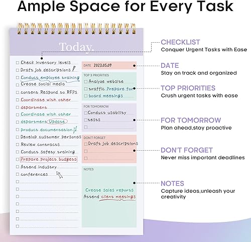 Miniatura 98 de Taja Bloc de notas de lista de tareas pendientes para el trabajo con 52 hojas, 9.8 x 6.5 pulgadas, planificador diario sin fecha, perfecto