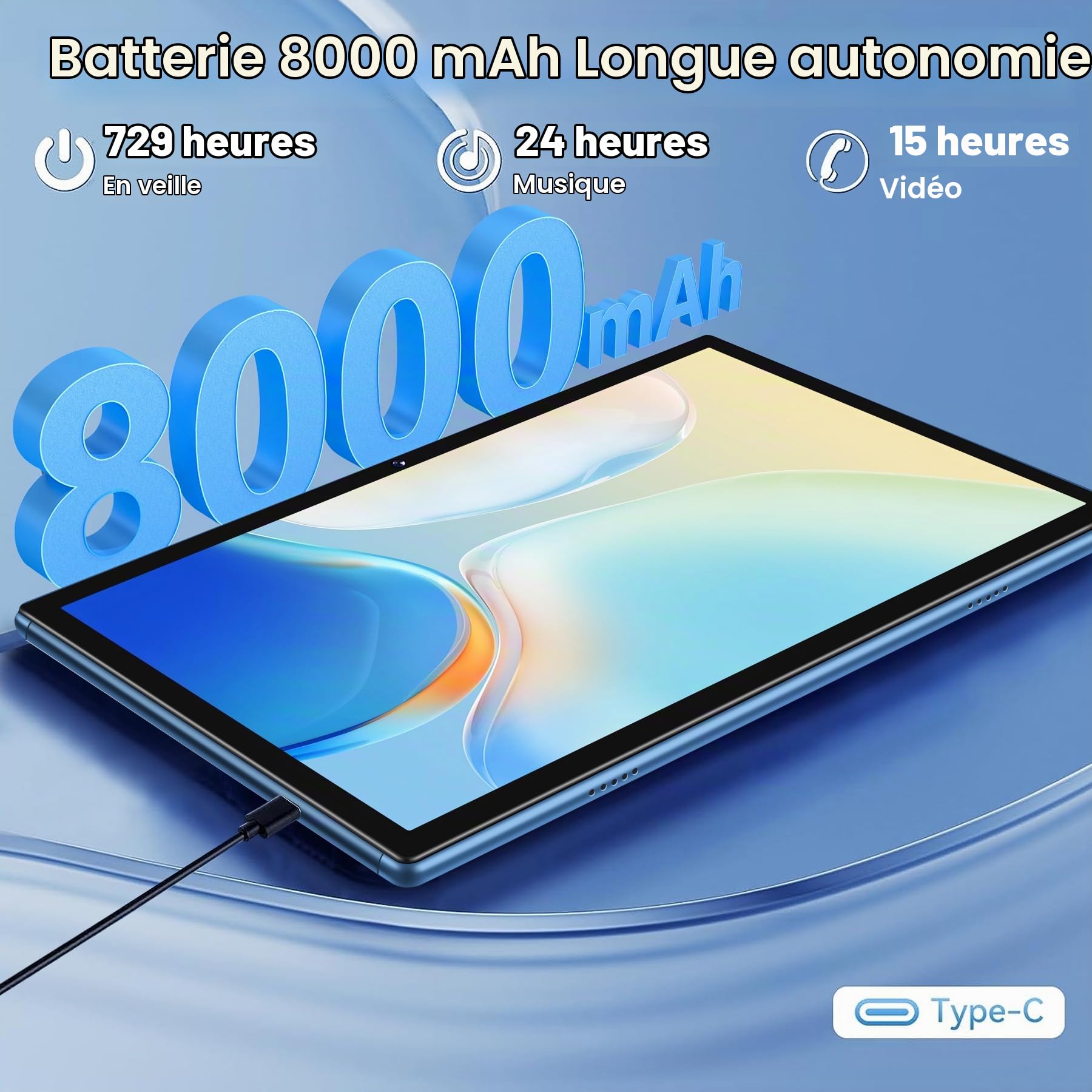 2026 Android 13 Tablette Tactile 10 Pouces 14Go RAM+128Go ROM (TF 2TB), FHD Tablettes avec 5G WiFi, 8 Cœurs, 2.0 GHz, Widget, 8000mAh, BT 5.0, 5+8MP, Tablette avec Clavier et Souris - Bleu