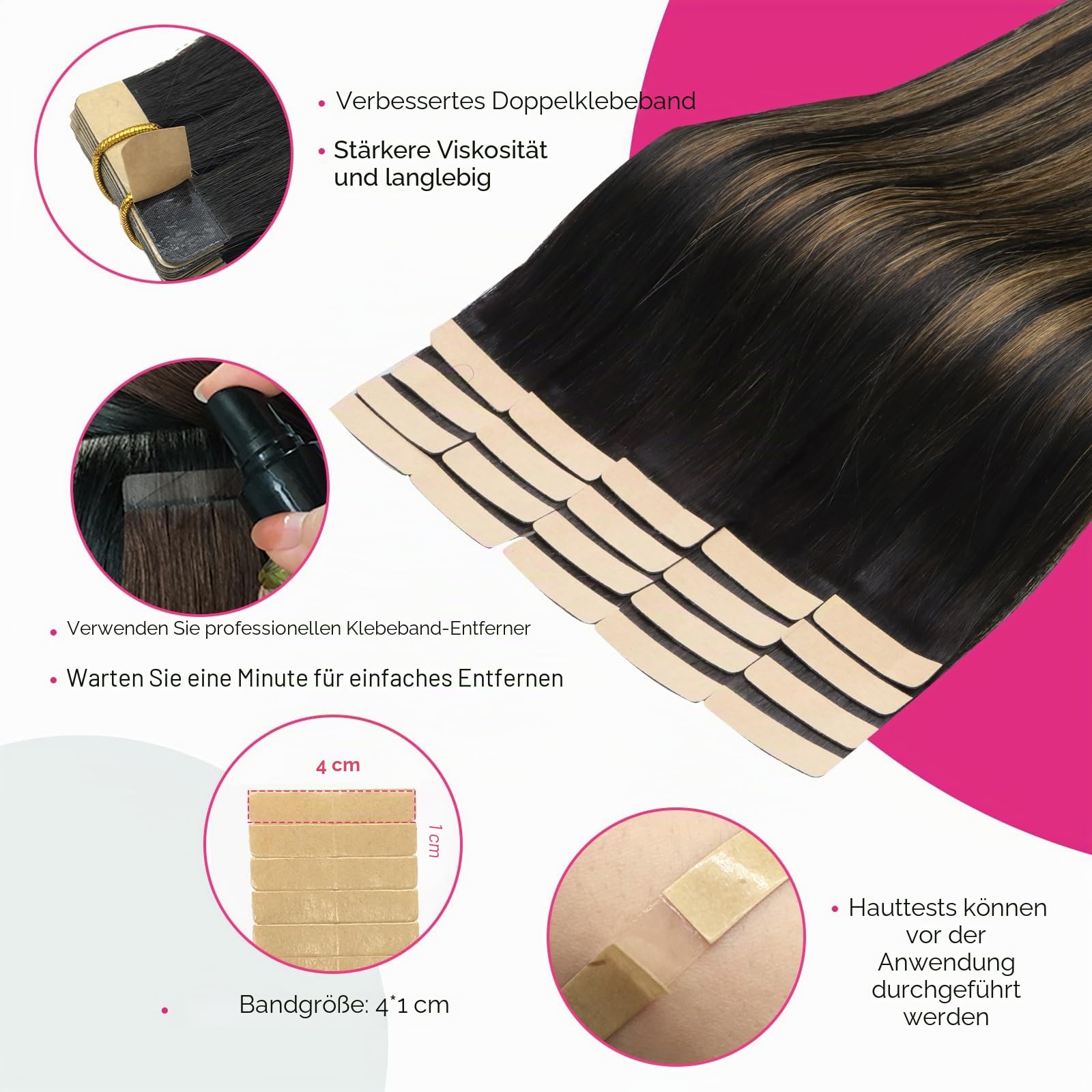 Lashey Tape Extensions Echthaar 40cm(16zoll) 20pcs 50g Glatt Echthaar Tape Extensions Balayage Natürliches Schwarz bis Hellblond Haarverlängerungen Echthaar für Frauen Invisible Tape ins