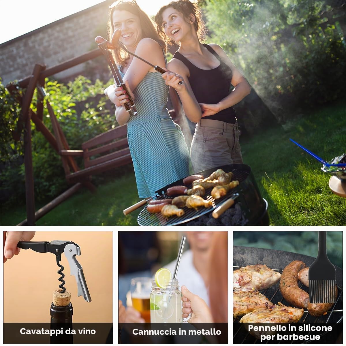 38pcs Set Barbecue, Acciaio Inox Attrezzi Barbecue kit, Kit Barbecue Professionale, Set di Accessori per Barbecue, Kit per Barbecue, per Campeggio All'aperto, Picnic o Uso Familiare