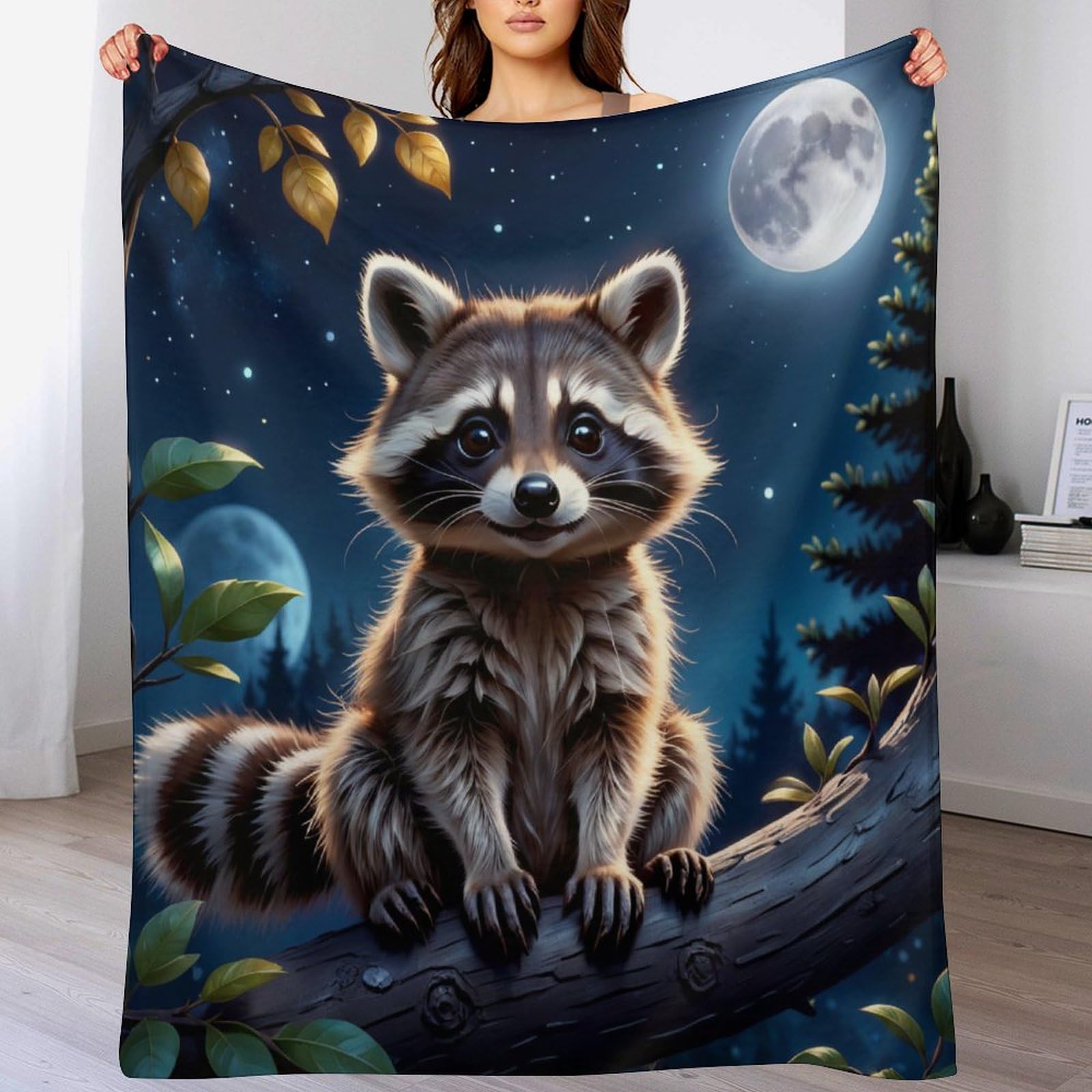 Couverture en Flannel Raton Laveur Jeté De Canapé Confortable aux Finitions Soignées