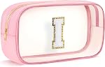 Initial Clear Makeup Bag - Make Up Bag Travel Toiletry Case Preppy Cosmetic Bags Organizer Gifts for Women Valentines Day Brithday Gift Mom Girl Gifts Clear Toiletry Bag (Pink N)