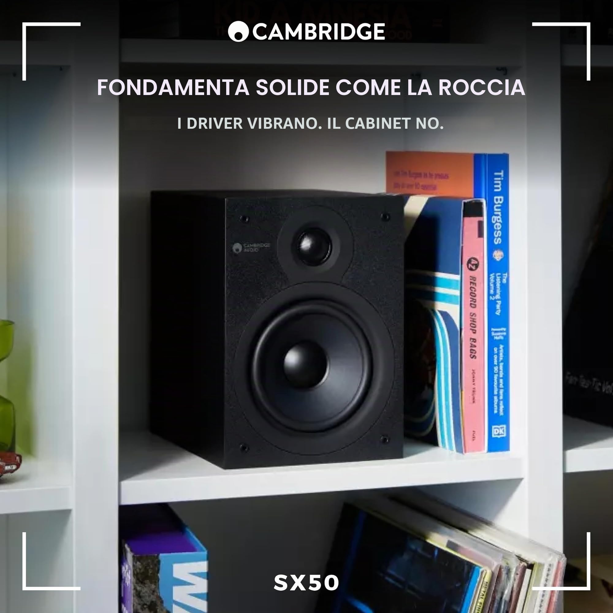 Cambridge Audio SX50 - Coppia di altoparlanti da scaffale passivi compatti cablati per impianto HiFi o Home Cinema, ottimizzati per una risposta in frequenza fluida e uniforme, colore: Nero opaco