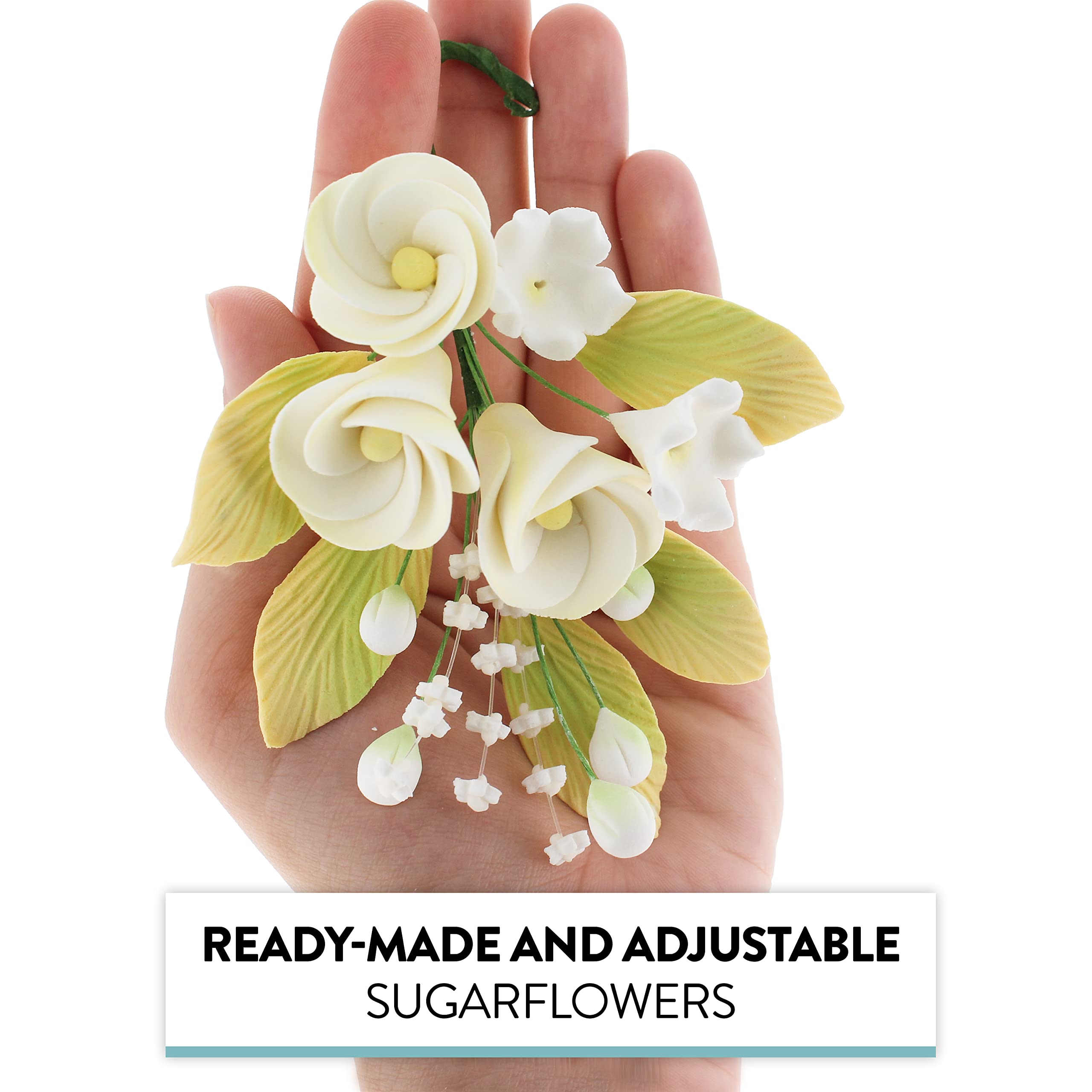 Global Sugar Art Tropical Frangipani Plumeria Cake Topper Sugar Cake Flowers Spray, Small, White with Yellow, 1 Count by Chef Alan Tetreault