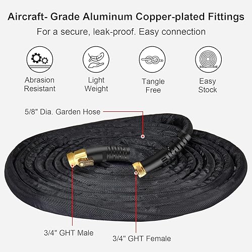 Miniatura 2 de Manguera de jardín no expandible de 100 pies, manguera de agua flexible con boquilla rociadora de 10 patrones, tubo de manguera ligero, sin