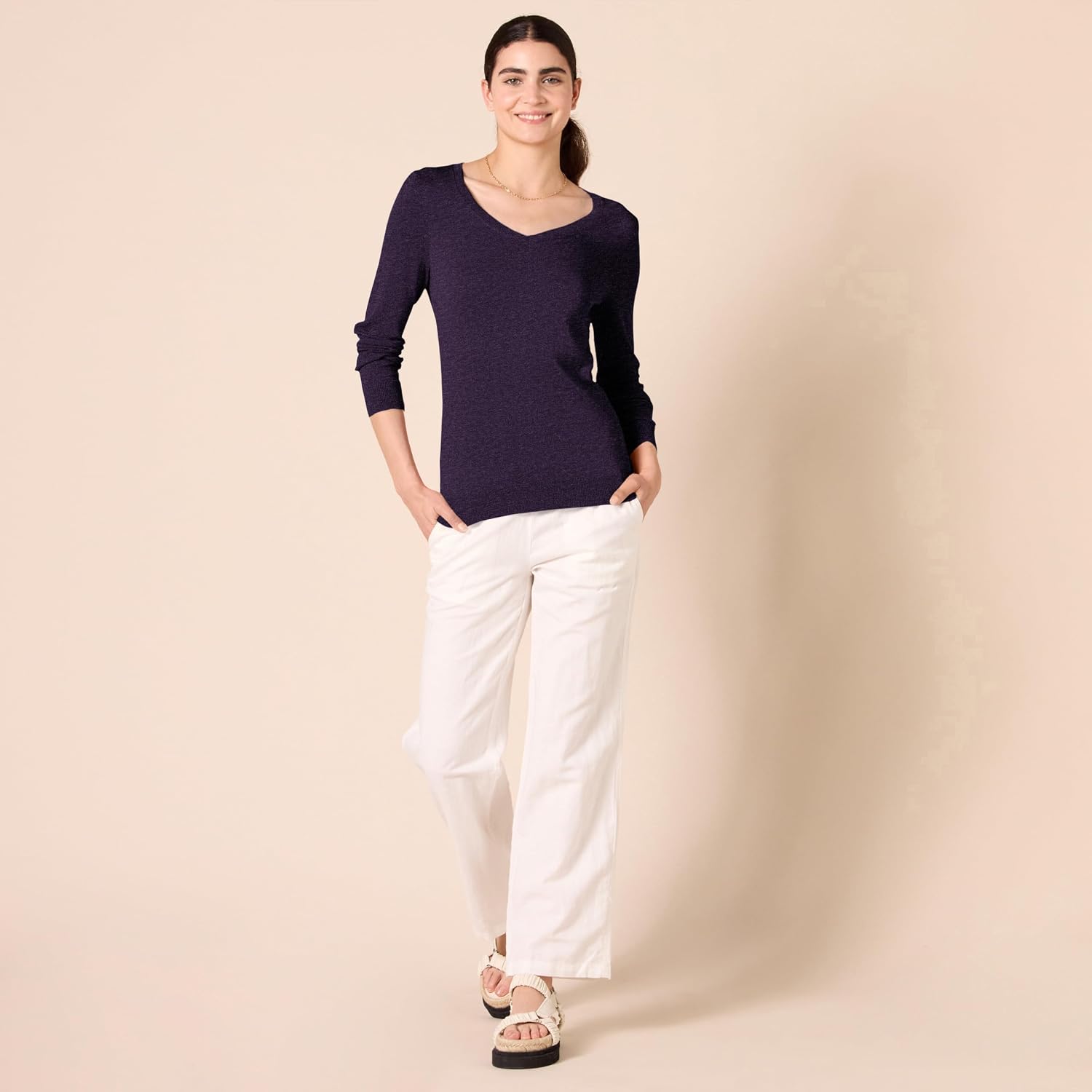 Amazon Essentials Women's Regular-Fit Lightweight Long-Sleeve V-Neck Sweater, Ribbed, Cozy Soft (Available in Plus Size) image 4