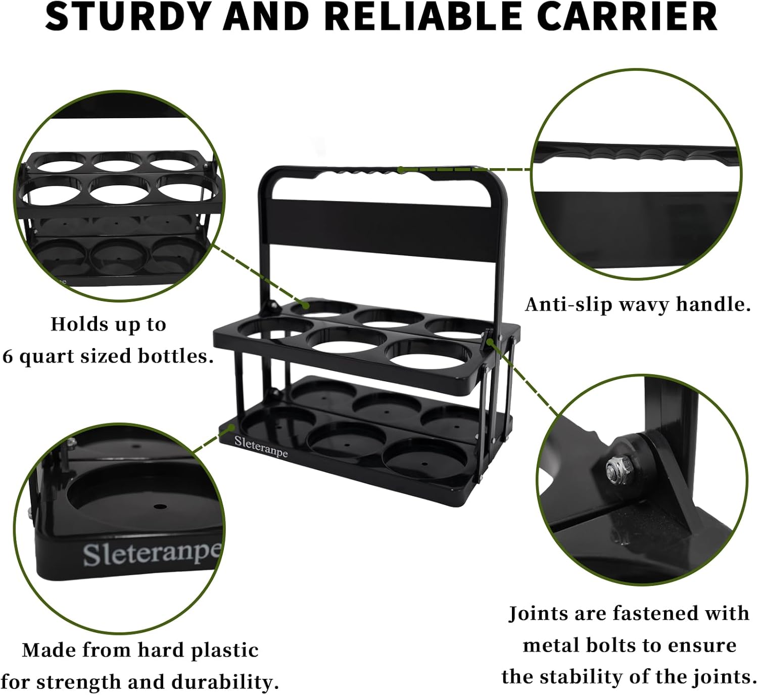 6-Cup Drink Carrier Foldable | Foldable Reusable Cup Holder, Handle, for Large Drinks, Delivery Accessories DoorDash UberEats Grubhub, Portable, Black