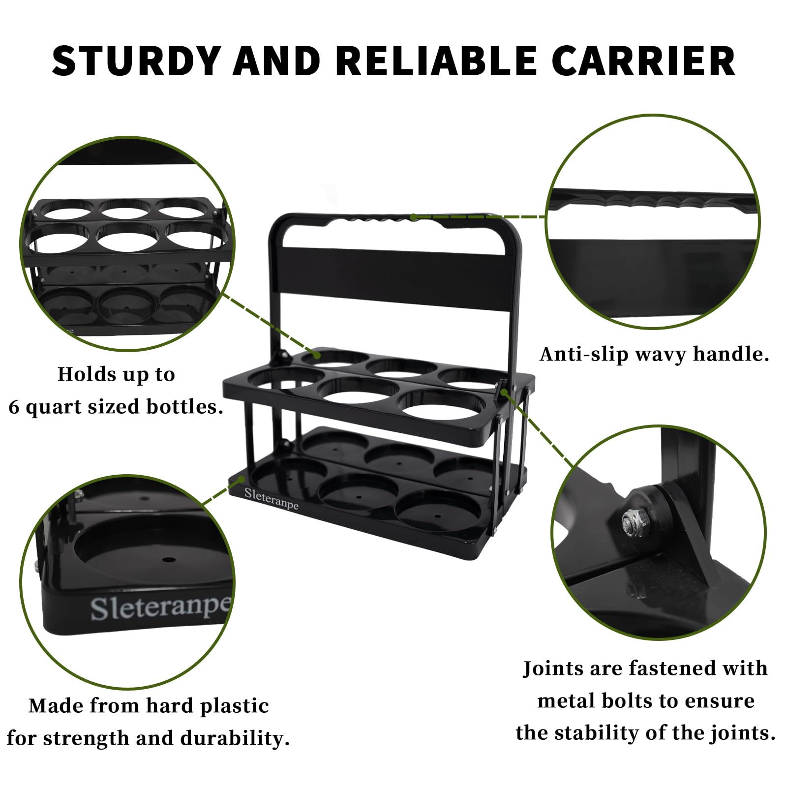 Portabevande con manico per 6 tazze, pieghevole, riutilizzabile, per bevande grandi, accessori per la consegna per Doordash/Ubereats/Grubhub, porta bevande portatile, nero
