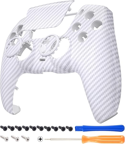 eXtremeRate Luna Rediseñado Carcasa Frontal con Panel Táctil Compatible con ps5 BDM-010 BDM-020 BDM-030 BDM-040 Carcasa Delantera Placa Frontal Funda Portectora(Fibra de Carbono Blanco) - 1